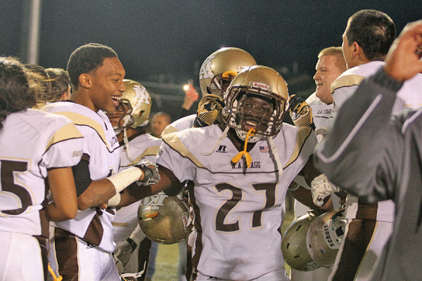 The Delta Kings celebrate their win against the St. Marys Rams.