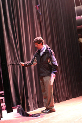 Music Department Chair Mark Swope has been trying to get the tears in the curtains fixed for years. 