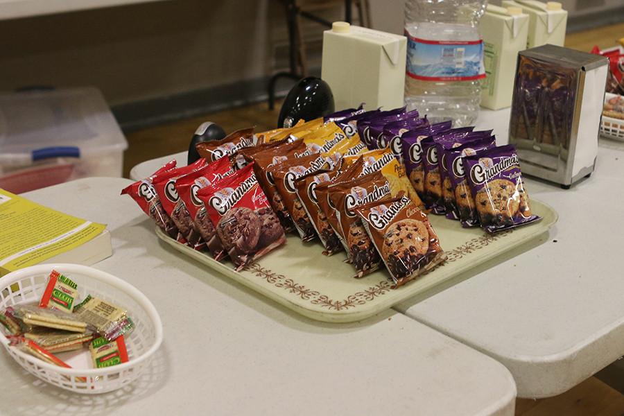 Snacks are readily available after giving blood to maintain the donors sugar levels.