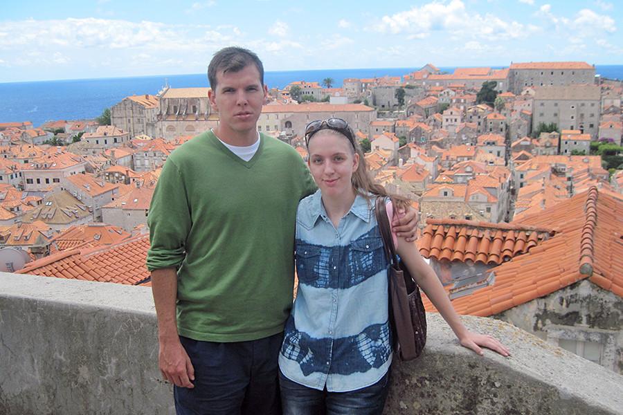 Junior, Luci Tomas poses with her family member on the Walls of Dubrovnik.