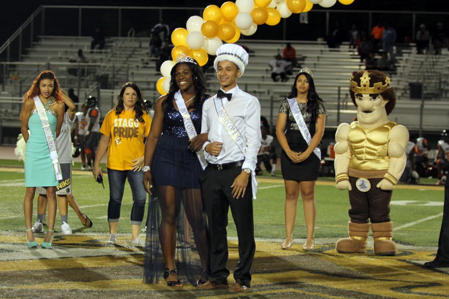 Seniors Marcello Salazar and Jasmine Pharms are crowned Homecoming King and Queen. 