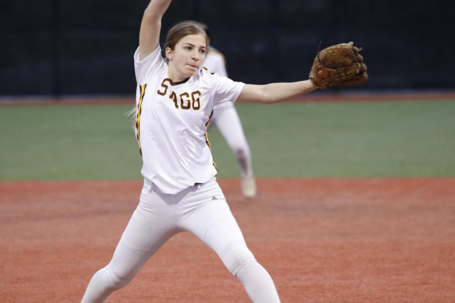 Sophmore  Carlie Rodriguez winds up for a speedy pitch