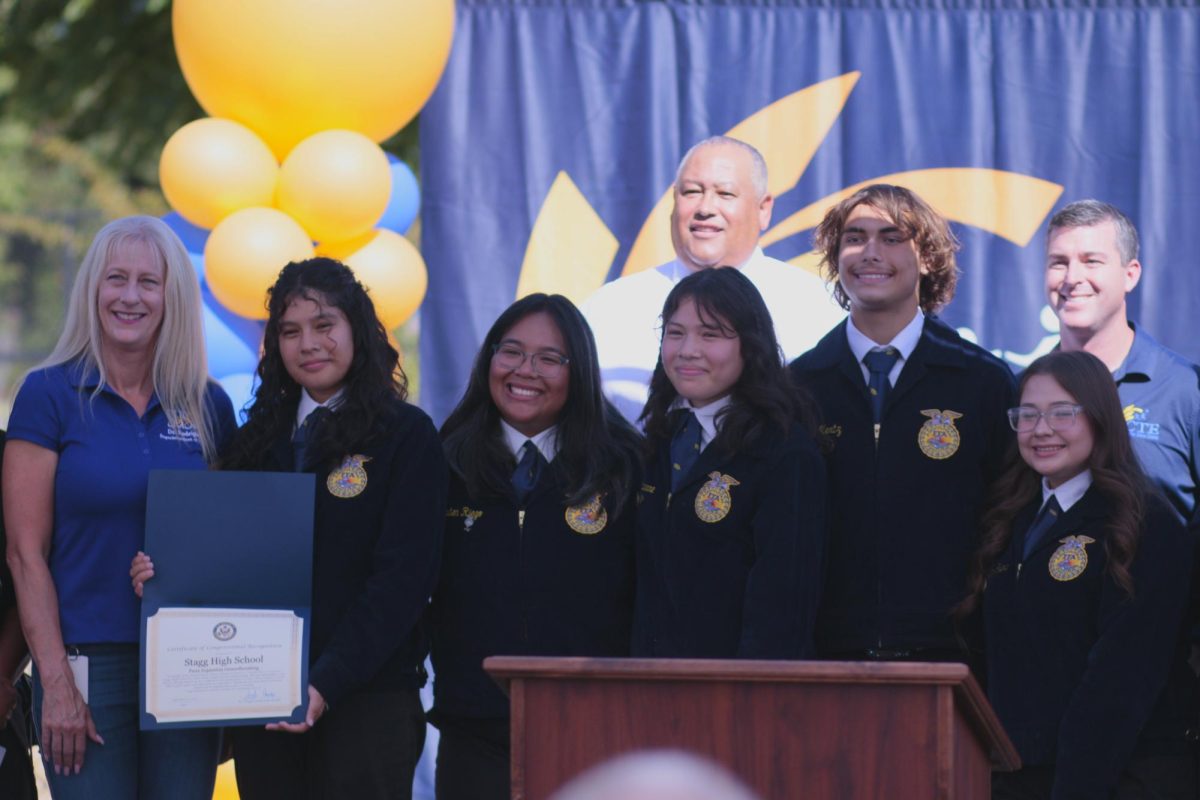 Current Year 2023 FFA Counsel members being awarded a certificate for the new barn.