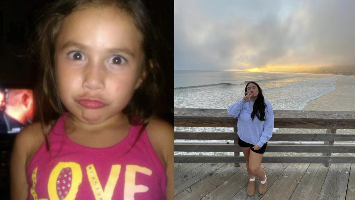 A young aspiring editor makes a funny face revealing her goofy side (left). Me posing for a picture on the pier of Pismo Beach (right). 