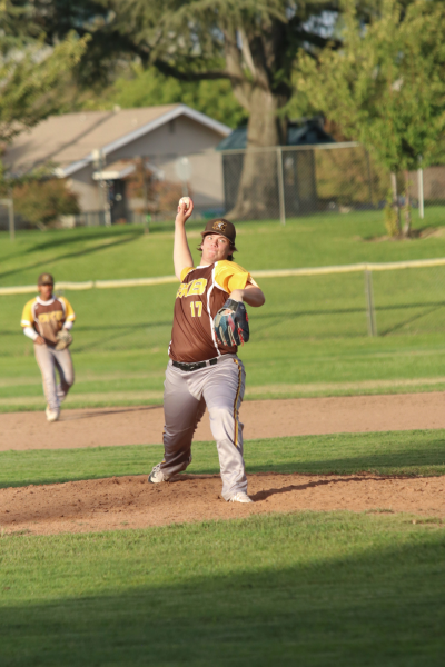 Robert Luke is following through on his fastball pitch. Luke pitched for a total of five innings getting nine strikeouts. 