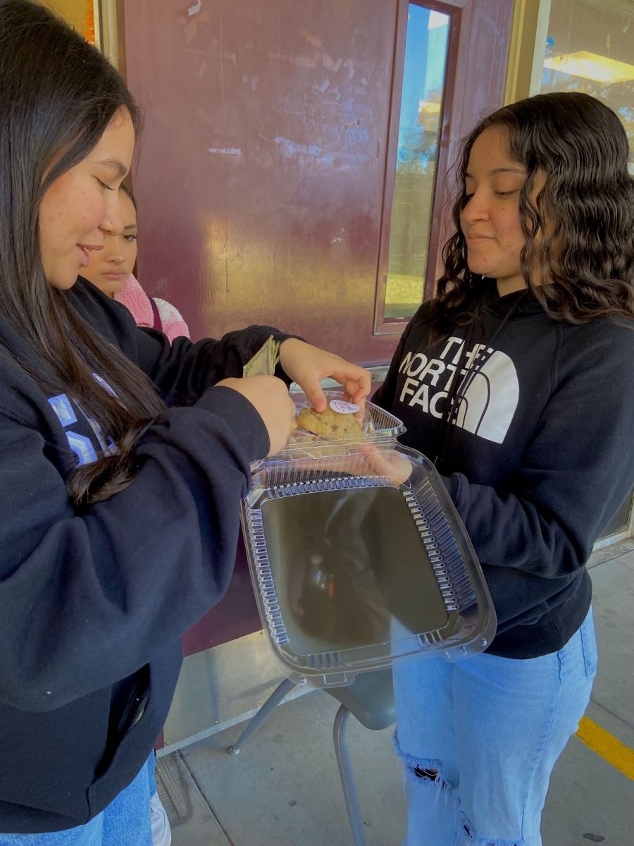 Valenica selling cookies to students during lunch to people who texted her business account on Instagram. She offers many different types of cookies and different deals students can get based on what cookies they get.