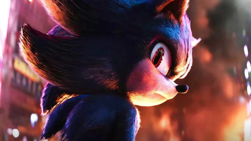 Shadow the Hedgehog stares over his shoulder in a scene set in Tokyo. “Sonic the Hedgehog 3” will be Shadow's first movie appearance.  