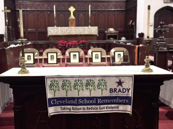 An altar with candles is prepared for the remembrance ceremony as five children were memorialized for losing their lives during the shooting at Cleveland Elementary school. The organizations Cleveland School Remembers and Brady work to reduce violence and to bring about awareness of the impact of gun violence on the community. (Ruben Manabat/ StaggOnline)
