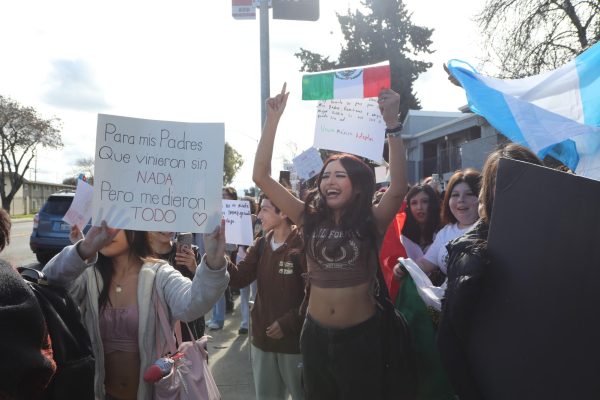 Protesters voice their support for the immigrant communities, waving flags and holding signs during the rally.