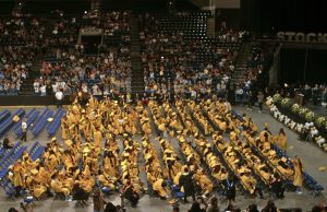 Towards the ending they turned their tassel then threw their caps into the air. All the seniors celebrate the end of a new chapter. 