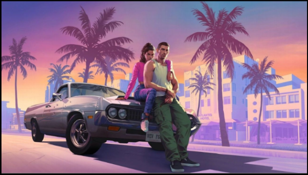The two main characters of the game, Jason Duval and Lucia Caminos, posing in front of a vehicle. The game takes place in Vice City, a fictional version of Miami, FL (Source: Rockstar Games)